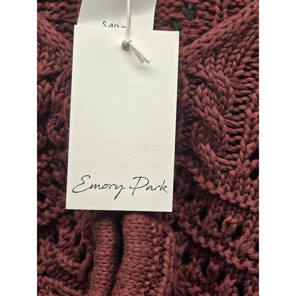 Emory Park Chocolate Pointelle Tie Front Cropped Cardigan Small NEW Buckle - Picture 3 of 9